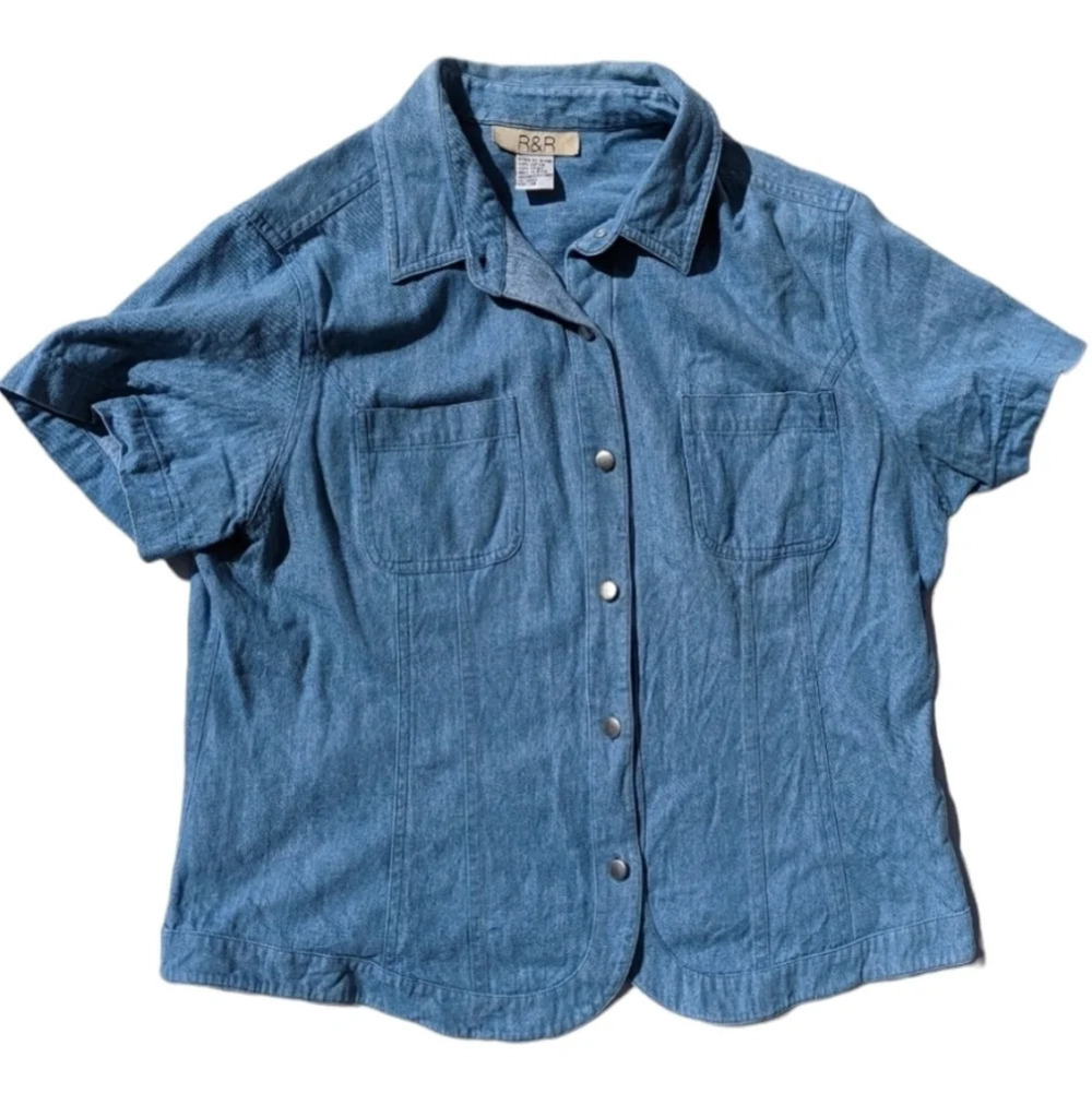 Vintage R&R Denim Shirt with Button Front Size 14 100% Cotton Butter Mom 90s